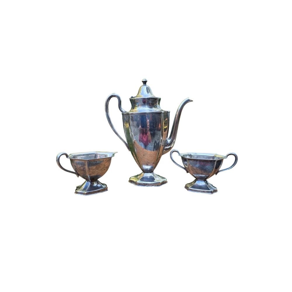 Mid Century Modern Art Deco Silverplate 3pc Coffee Tea Service